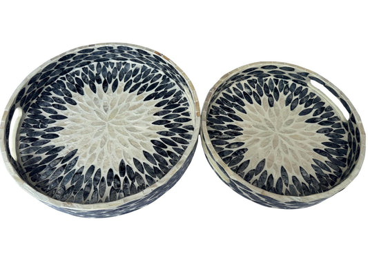 Handmade Round Shell Inlay Tray – Mother of Pearl Decorative Serving Tray, Elegant Coffee Table Organizer, Luxury Vanity Tray, Gift Idea