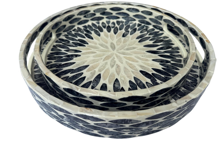 Handmade Round Shell Inlay Tray – Mother of Pearl Decorative Serving Tray, Elegant Coffee Table Organizer, Luxury Vanity Tray, Gift Idea