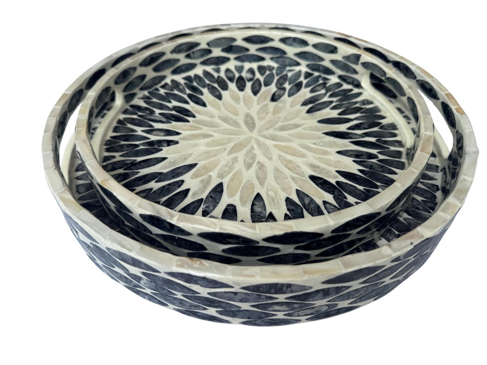 Handmade Round Shell Inlay Tray – Mother of Pearl Decorative Serving Tray, Elegant Coffee Table Organizer, Luxury Vanity Tray, Gift Idea