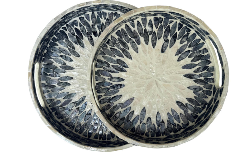 Handmade Round Shell Inlay Tray – Mother of Pearl Decorative Serving Tray, Elegant Coffee Table Organizer, Luxury Vanity Tray, Gift Idea