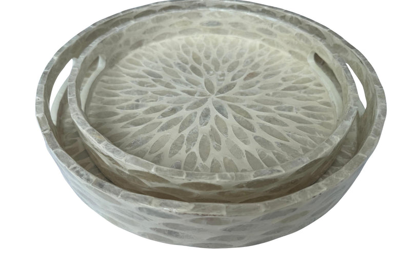 Handmade Round Shell Inlay Tray – Mother of Pearl Decorative Serving Tray, Elegant Coffee Table Organizer, Luxury Vanity Tray, Gift Idea