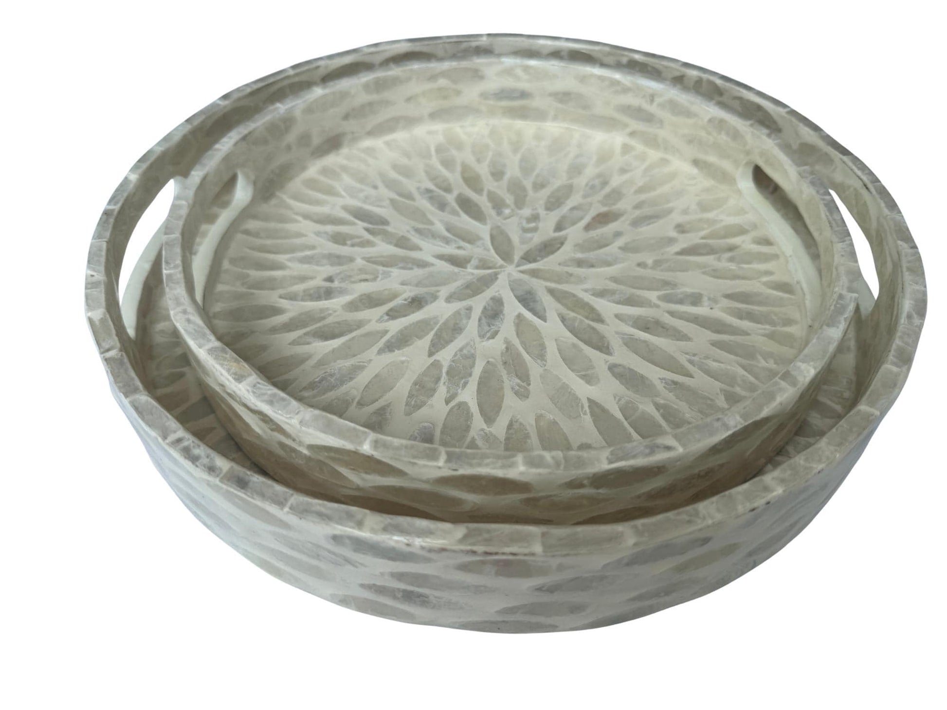Handmade Round Shell Inlay Tray – Mother of Pearl Decorative Serving Tray, Elegant Coffee Table Organizer, Luxury Vanity Tray, Gift Idea