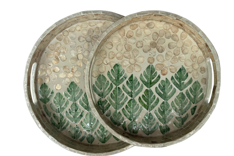 Handmade Round Shell Inlay Tray – Mother of Pearl Decorative Serving Tray, Elegant Coffee Table Organizer, Luxury Vanity Tray, Gift Idea
