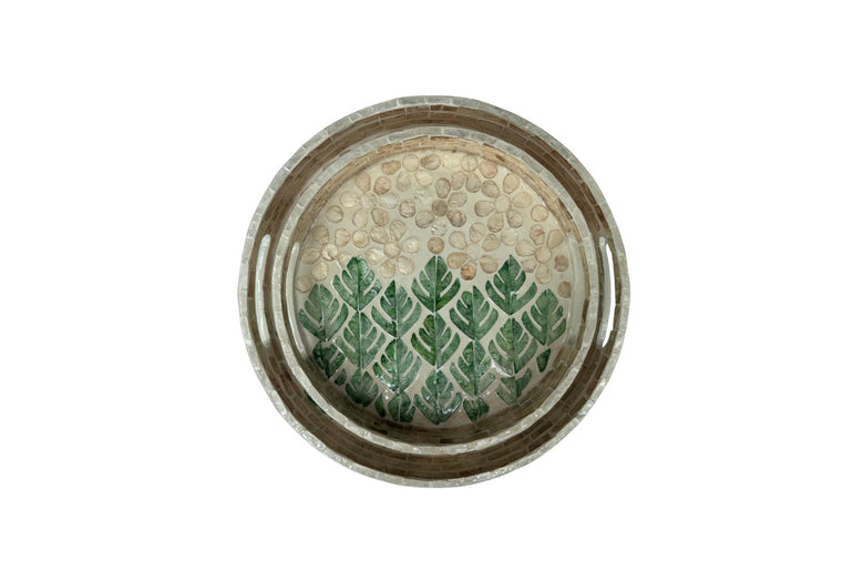 Handmade Round Shell Inlay Tray – Mother of Pearl Decorative Serving Tray, Elegant Coffee Table Organizer, Luxury Vanity Tray, Gift Idea