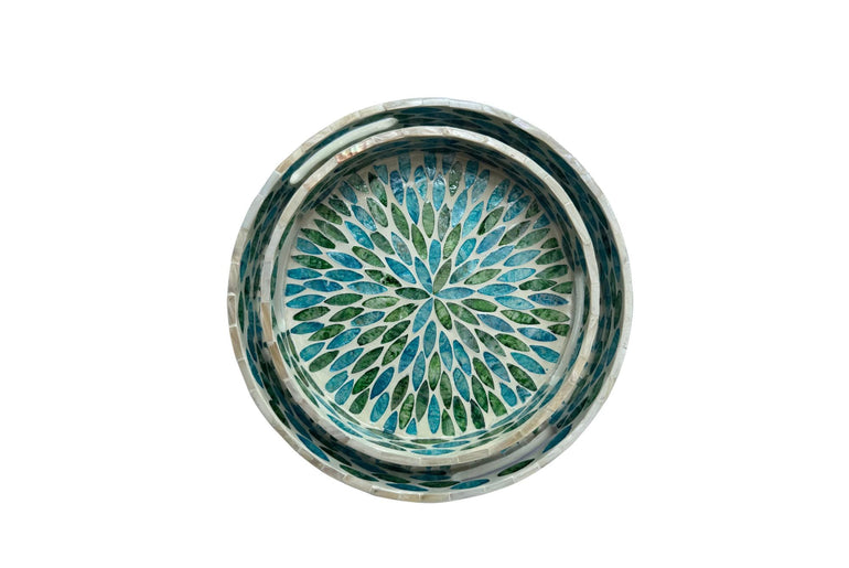 Handmade Round Shell Inlay Tray – Mother of Pearl Decorative Serving Tray, Elegant Coffee Table Organizer, Luxury Vanity Tray, Gift Idea