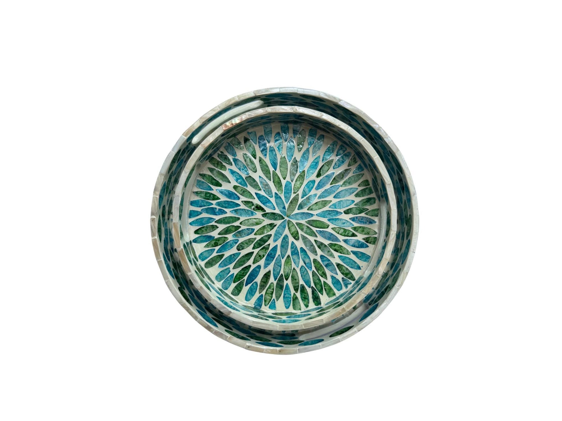Handmade Round Shell Inlay Tray – Mother of Pearl Decorative Serving Tray, Elegant Coffee Table Organizer, Luxury Vanity Tray, Gift Idea