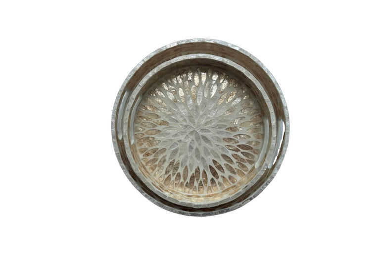 Handmade Round Shell Inlay Tray – Mother of Pearl Decorative Serving Tray, Elegant Coffee Table Organizer, Luxury Vanity Tray, Gift Idea