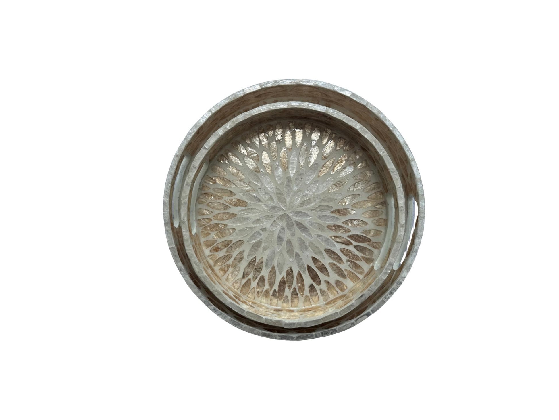 Handmade Round Shell Inlay Tray – Mother of Pearl Decorative Serving Tray, Elegant Coffee Table Organizer, Luxury Vanity Tray, Gift Idea