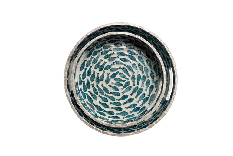 Handmade Round Shell Inlay Tray – Mother of Pearl Decorative Serving Tray, Elegant Coffee Table Organizer, Luxury Vanity Tray, Gift Idea