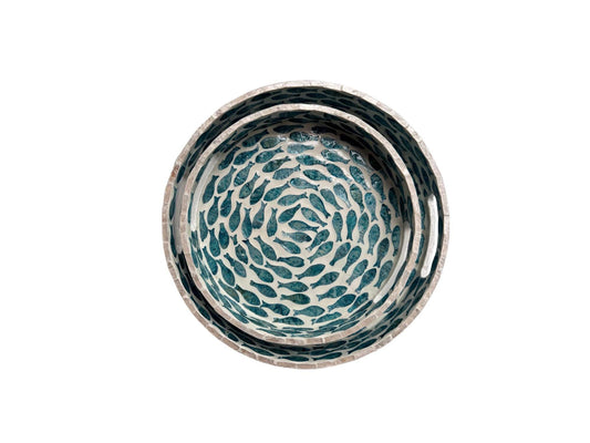 Handmade Round Shell Inlay Tray – Mother of Pearl Decorative Serving Tray, Elegant Coffee Table Organizer, Luxury Vanity Tray, Gift Idea