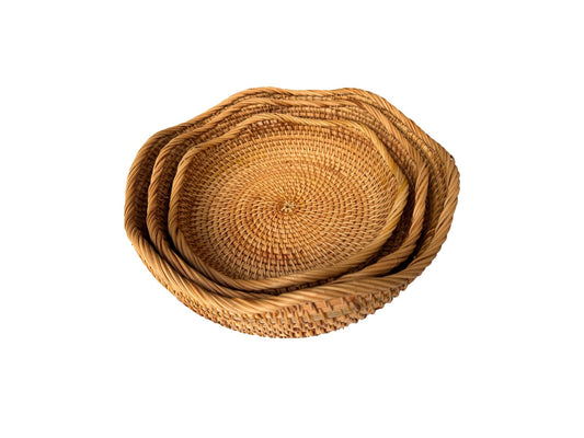 Boho Rattan Lotus Bowl, Round Woven Fruit and Bread Basket, Natural Wicker Decorative Bowl for Dining Table or Kitchen Decor