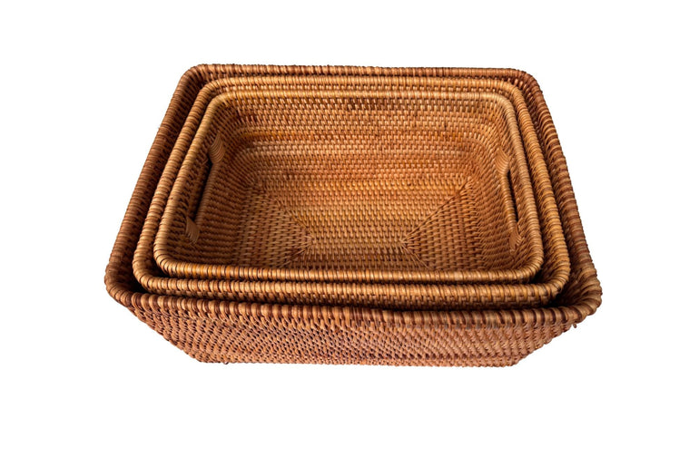 Rectangular Rattan Storage Basket, Handwoven Natural Wicker Basket for Kitchen Counter, Fruit Bread Basket, Rustic Home Decor Gift 171