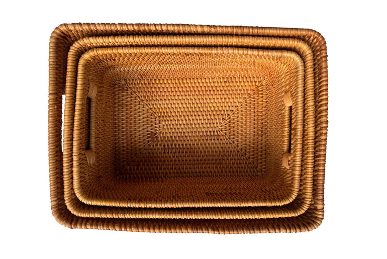 Rectangular Rattan Storage Basket, Handwoven Natural Wicker Basket for Kitchen Counter, Fruit Bread Basket, Rustic Home Decor Gift 171