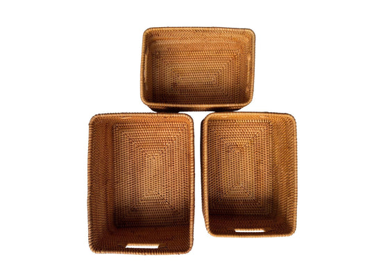 Rectangular Rattan Storage Basket, Handwoven Natural Wicker Basket for Kitchen Counter, Fruit Bread Basket, Rustic Home Decor Gift 171