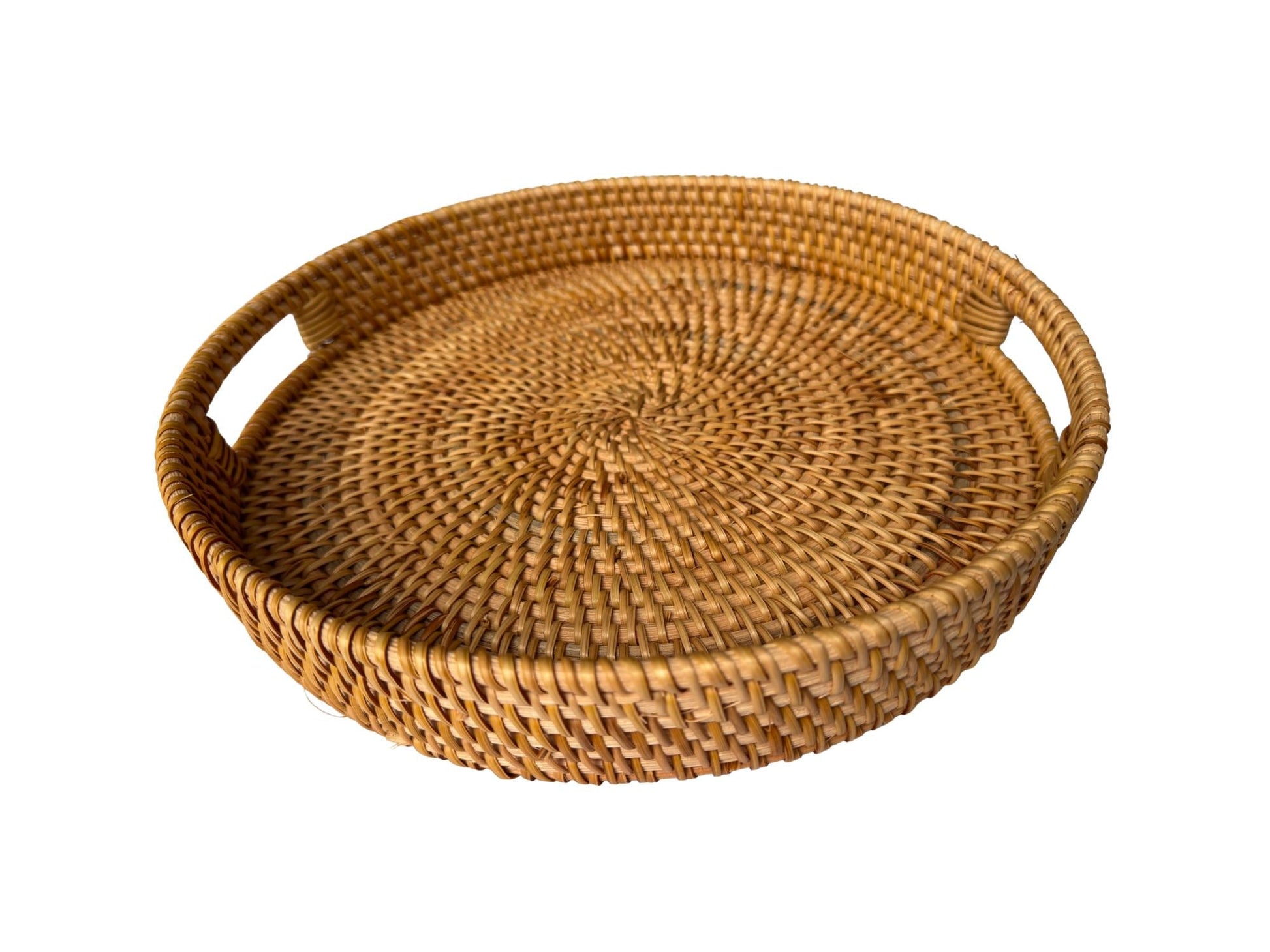 Round Rattan Serving Tray, Handwoven Natural Rattan Tray for Kitchen Table, Fruit Bread Display Tray,Rustic Home Decor Gift,Handmade Vietnam