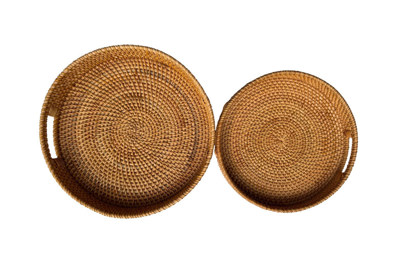 Round Rattan Serving Tray, Handwoven Natural Rattan Tray for Kitchen Table, Fruit Bread Display Tray,Rustic Home Decor Gift,Handmade Vietnam