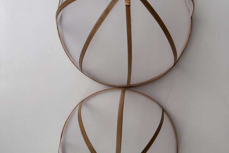 Round Bamboo Mesh Food Cover, Handwoven Bamboo Kitchen Dish Protector Dome for Meals, Fruit & Table Serving 12-16 Inch