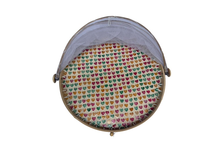 Round Bamboo Food Cover with Mesh Dome, Mother of Pearl Inlay Bamboo Tray, Handmade Food Protector, Kitchen Serving Tray 16 Inch 168