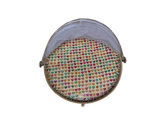 Round Bamboo Food Cover with Mesh Dome, Mother of Pearl Inlay Bamboo Tray, Handmade Food Protector, Kitchen Serving Tray 16 Inch 168