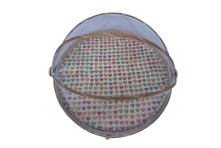 Round Bamboo Food Cover with Mesh Dome, Mother of Pearl Inlay Bamboo Tray, Handmade Food Protector, Kitchen Serving Tray 16 Inch 168