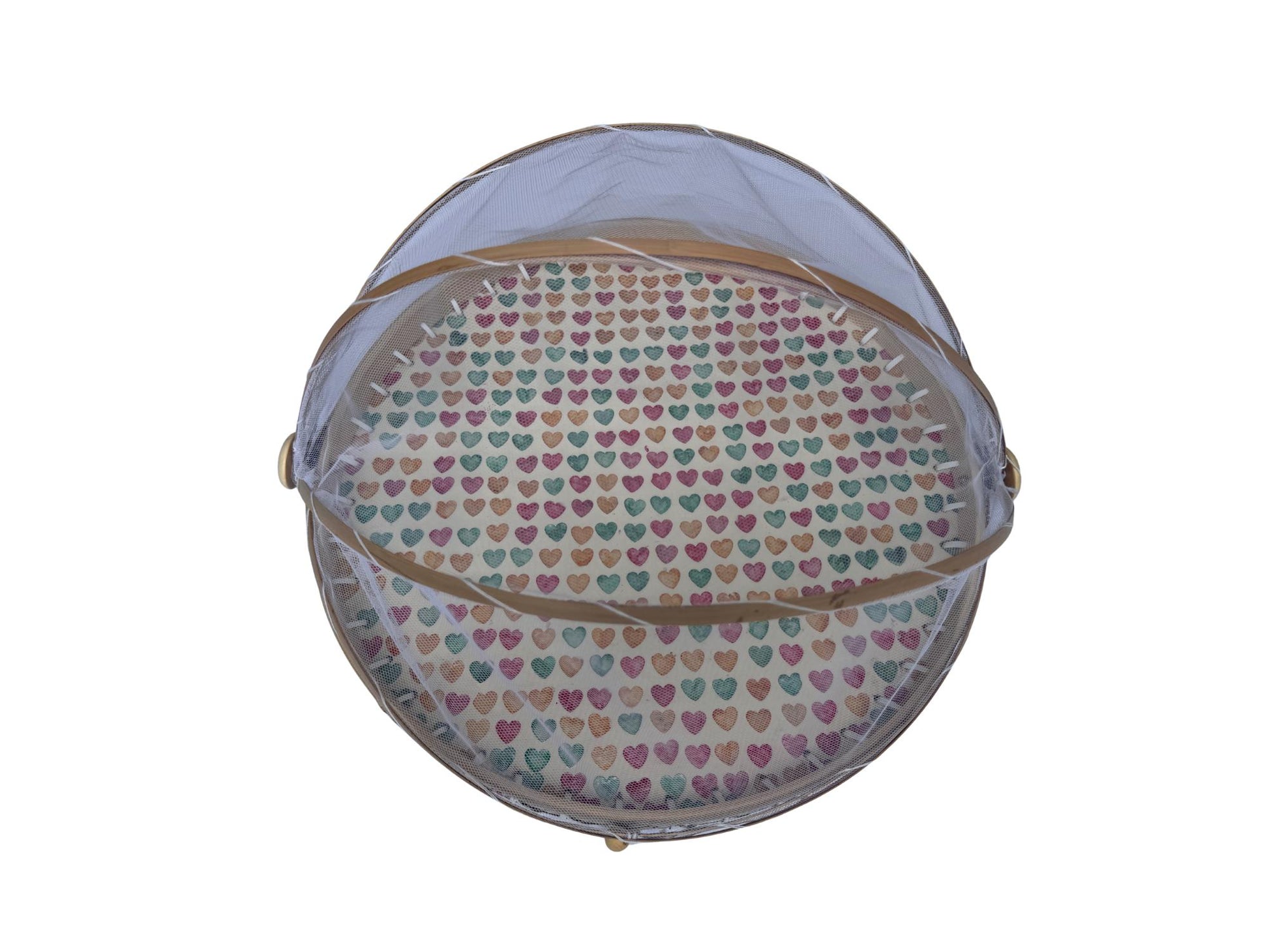 Round Bamboo Food Cover with Mesh Dome, Mother of Pearl Inlay Bamboo Tray, Handmade Food Protector, Kitchen Serving Tray 16 Inch 168