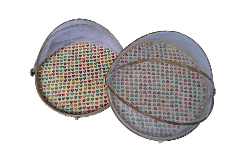 Round Bamboo Food Cover with Mesh Dome, Mother of Pearl Inlay Bamboo Tray, Handmade Food Protector, Kitchen Serving Tray 16 Inch 168