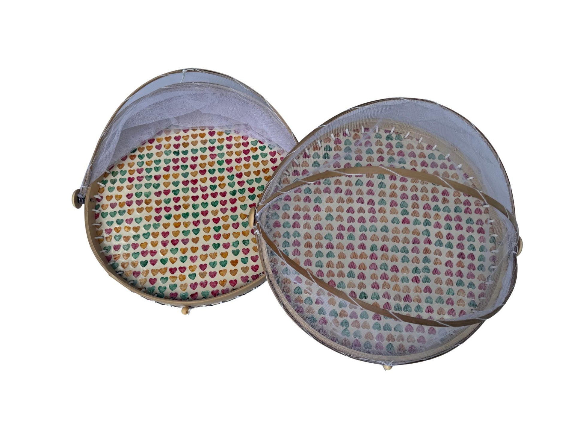 Round Bamboo Food Cover with Mesh Dome, Mother of Pearl Inlay Bamboo Tray, Handmade Food Protector, Kitchen Serving Tray 16 Inch 168
