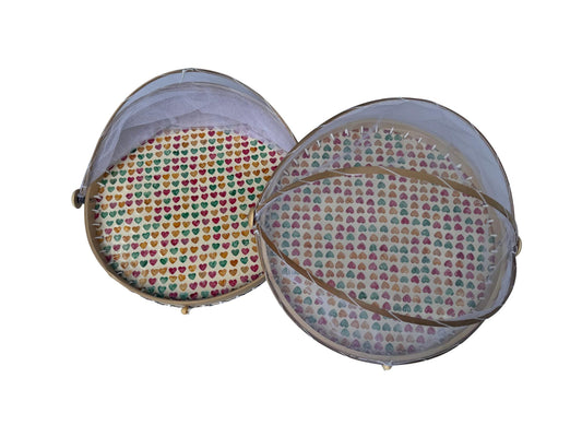 Round Bamboo Food Cover with Mesh Dome, Mother of Pearl Inlay Bamboo Tray, Handmade Food Protector, Kitchen Serving Tray 16 Inch 168
