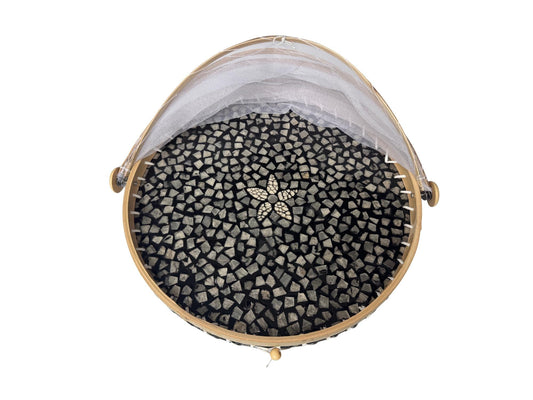 Round Bamboo Food Cover with Mesh Dome, Mother of Pearl Inlay Bamboo Tray, Handmade Food Protector, Kitchen Serving Tray 16 Inch 165